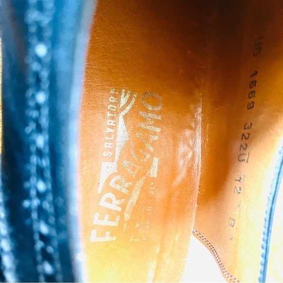 Salvatore Ferragamo Men's Oxfords 12B Black Leather Brogues Lace Up Vibram Soles - Picture 6 of 10